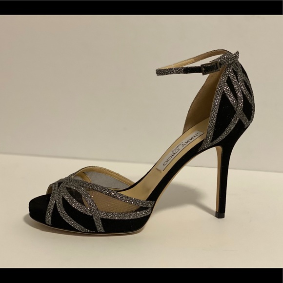Jimmy Choo Shoes - JIMMY CHOO BLACK SUEDE AND MESH CRYSTALS SANDALS